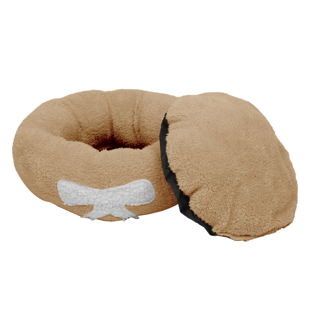 Pet Dog Cat Calming Bed Soft Plush Round Brown for Cats & Small Dogs