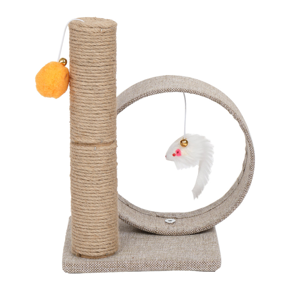 HOBBYZOO 13" Cat Tree Tower with Linen Circular Ring, Toys, Beige brown