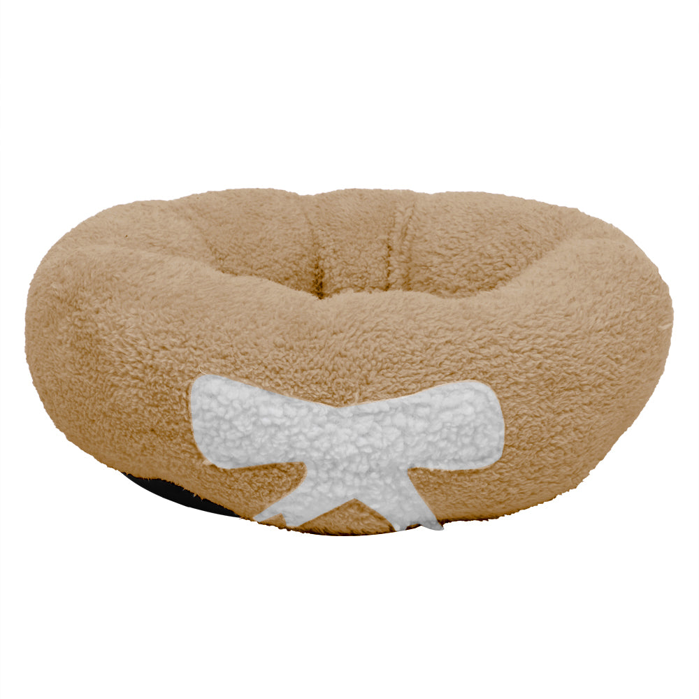 Pet Dog Cat Calming Bed Soft Plush Round Brown for Cats & Small Dogs