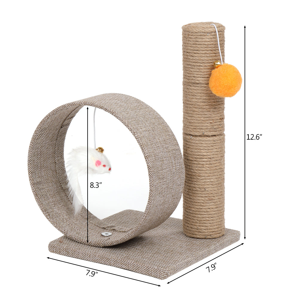 HOBBYZOO 13" Cat Tree Tower with Linen Circular Ring, Toys, Beige brown