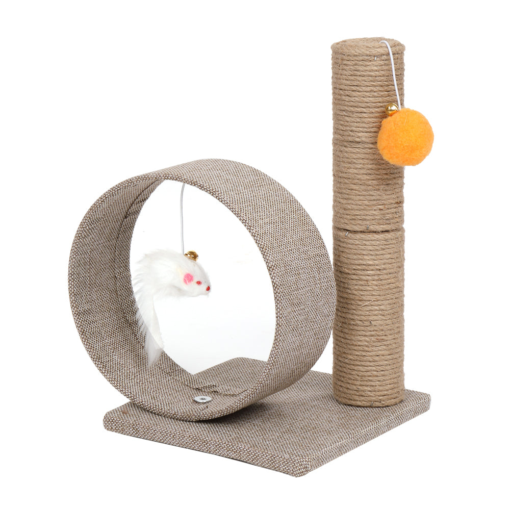 HOBBYZOO 13" Cat Tree Tower with Linen Circular Ring, Toys, Beige brown