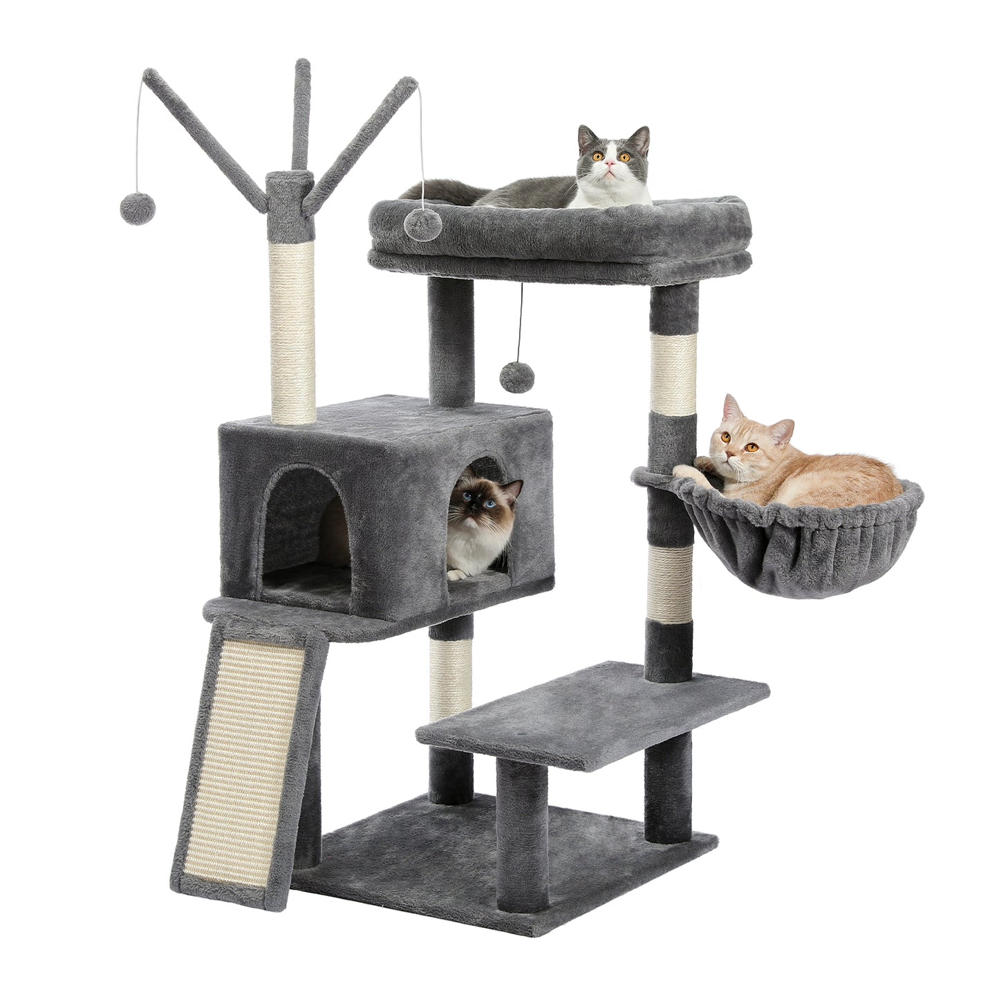 Modern Cat Tree Multi-Level Cat Tower for Large Cats with Spacious Condo, Cozy Hammock, Large Top Perch and Scratching Board for Big Cats