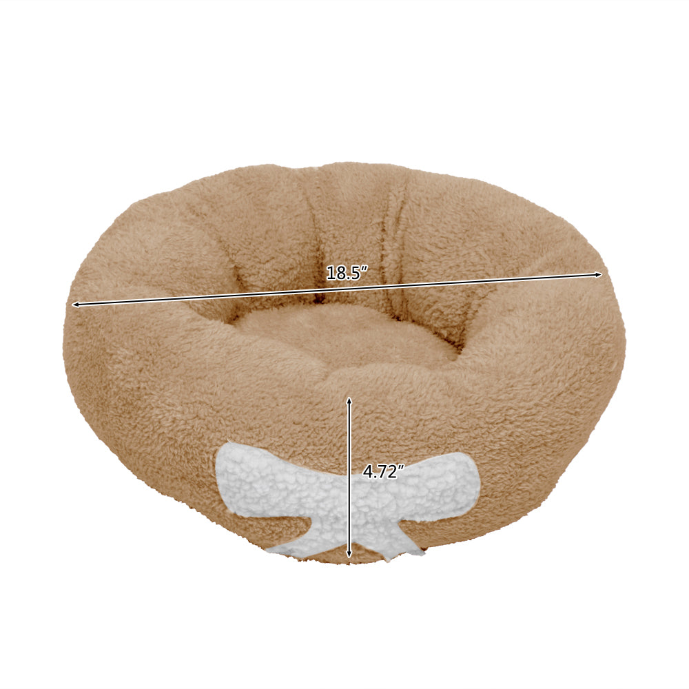 Pet Dog Cat Calming Bed Soft Plush Round Brown for Cats & Small Dogs