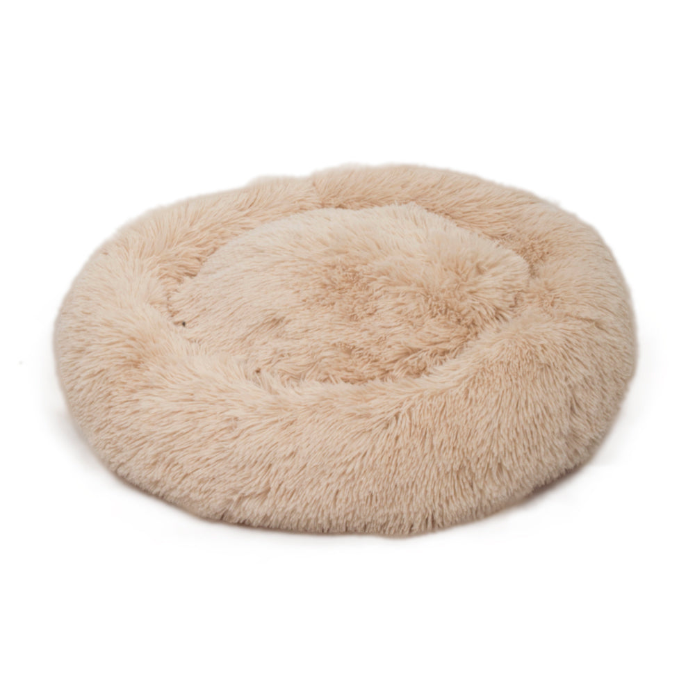 Pet Dog Cat Calming Bed Warm Soft Plush Round Light Yellow