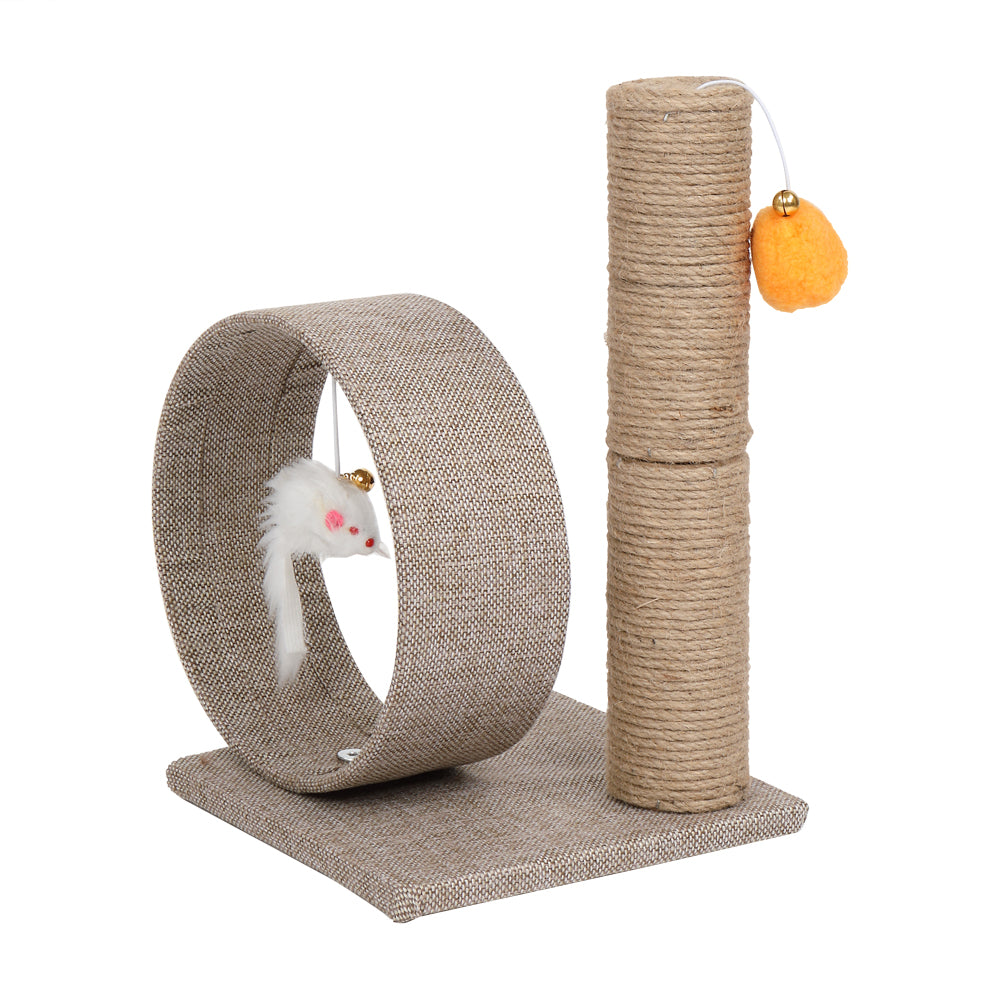 HOBBYZOO 13" Cat Tree Tower with Linen Circular Ring, Toys, Beige brown