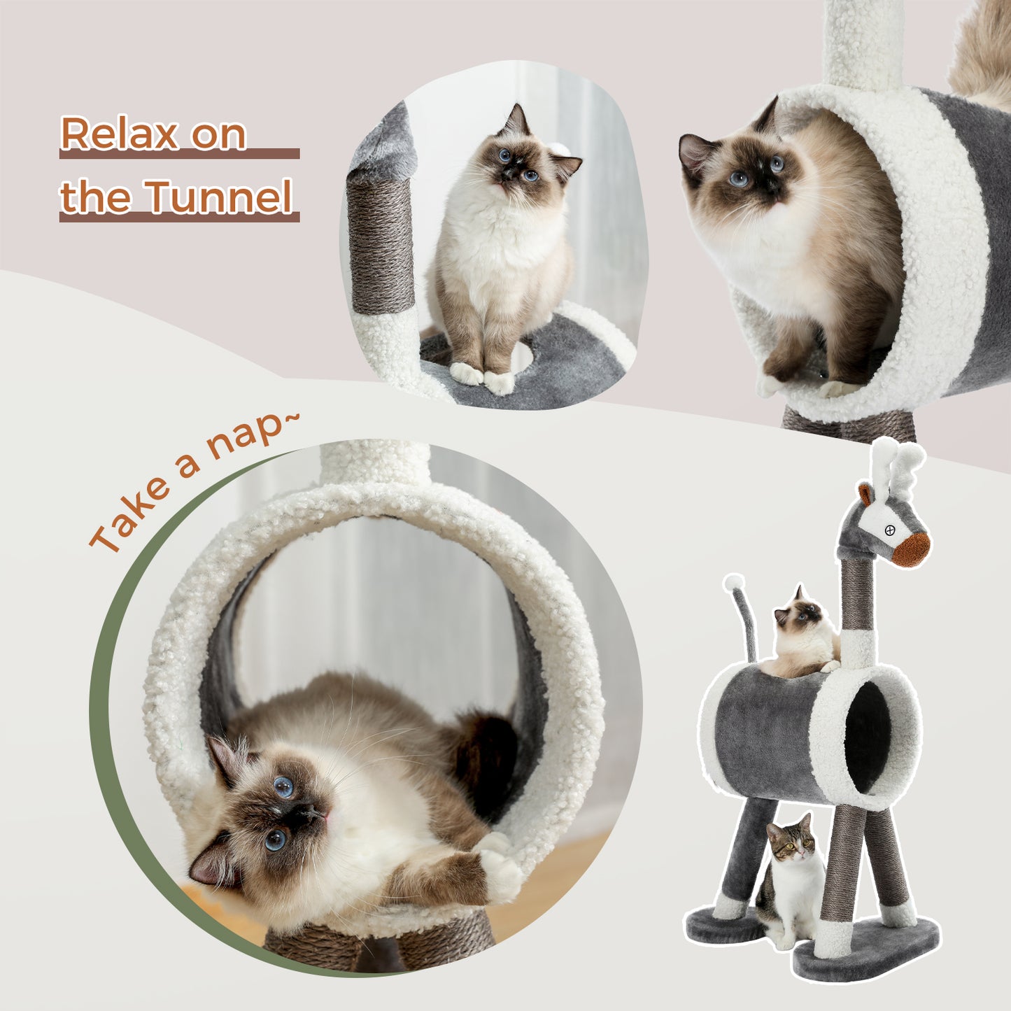 Modern Cat Tree Cat Tower with Large Tunnel and Scratching Post Animal Shaped Elk Cat Play House for Indoor Cats