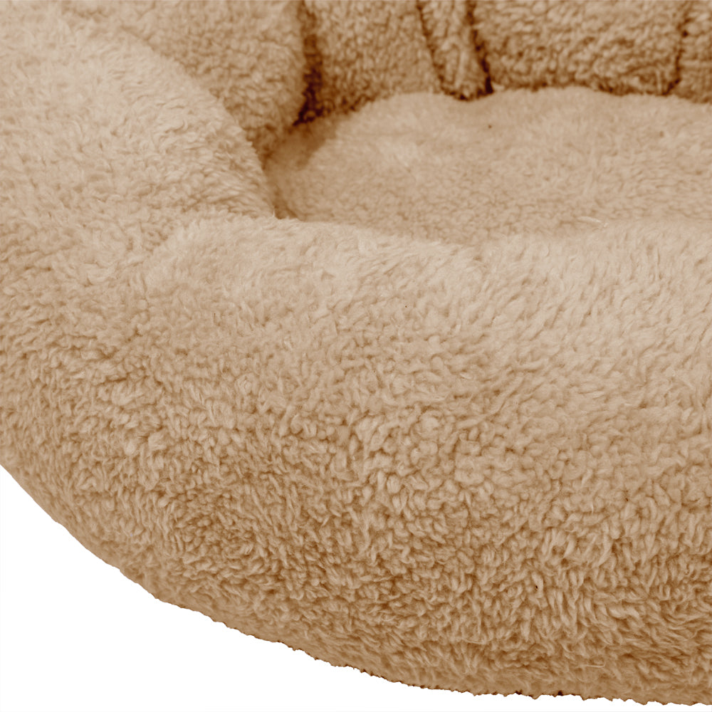 Pet Dog Cat Calming Bed Soft Plush Round Brown for Cats & Small Dogs