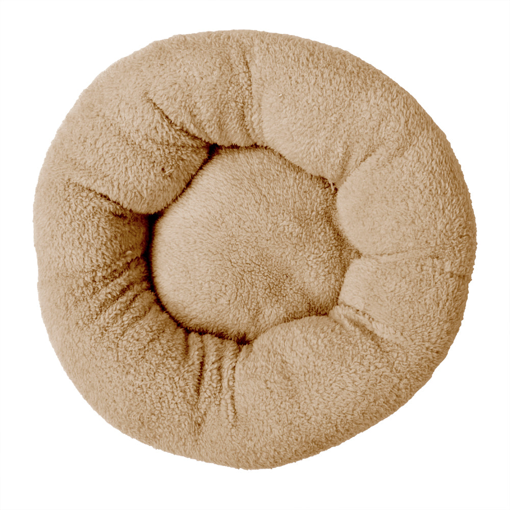 Pet Dog Cat Calming Bed Soft Plush Round Brown for Cats & Small Dogs