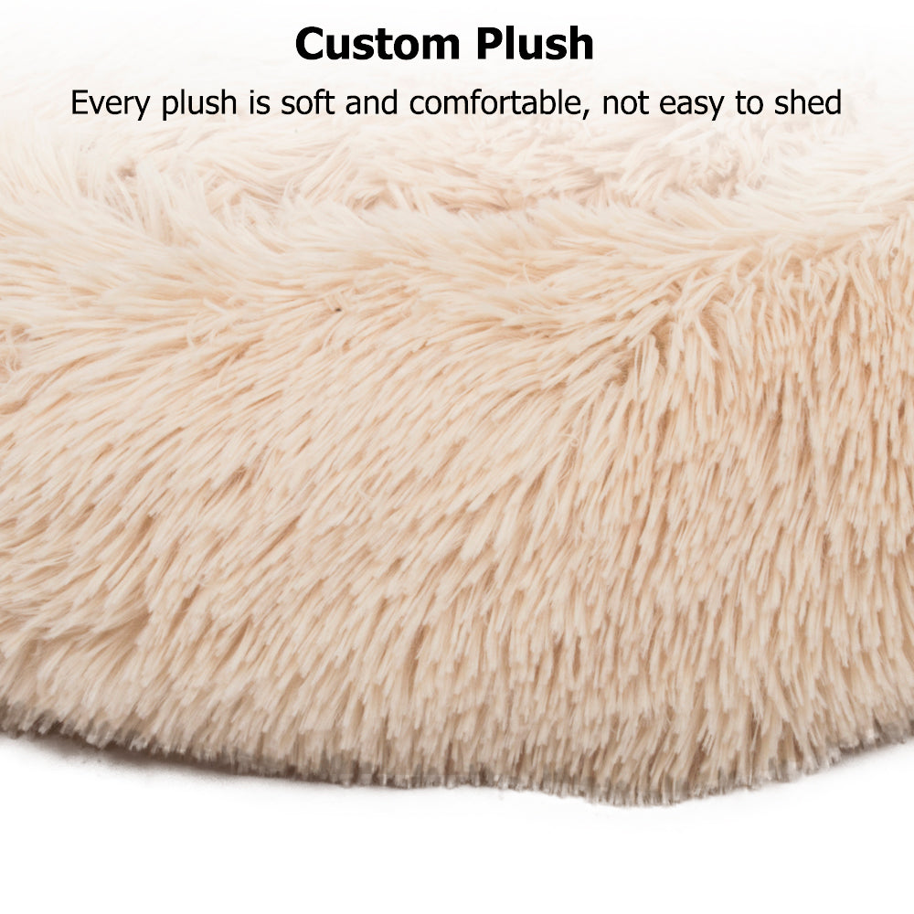 Pet Dog Cat Calming Bed Warm Soft Plush Round Light Yellow