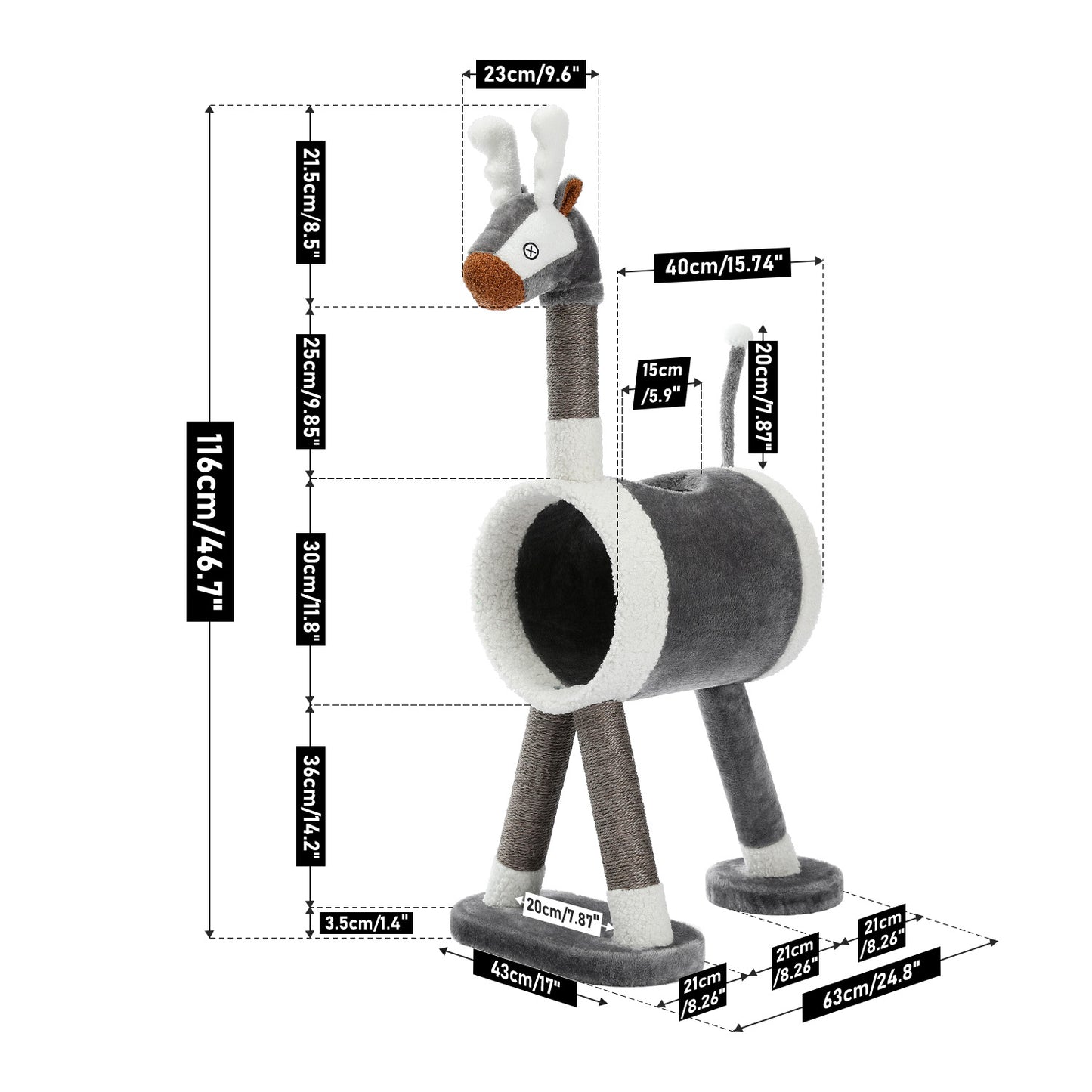 Modern Cat Tree Cat Tower with Large Tunnel and Scratching Post Animal Shaped Elk Cat Play House for Indoor Cats