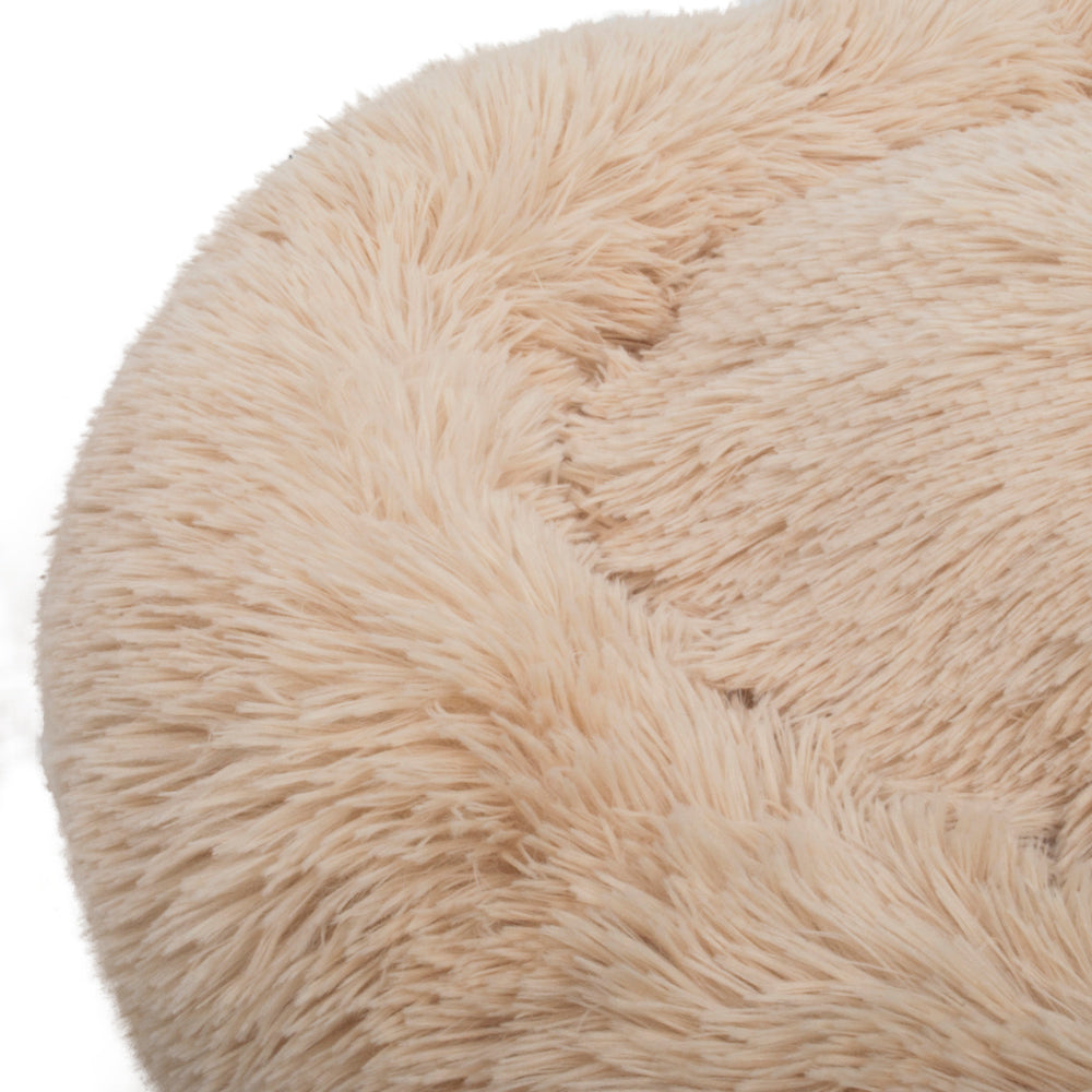 Pet Dog Cat Calming Bed Warm Soft Plush Round Light Yellow