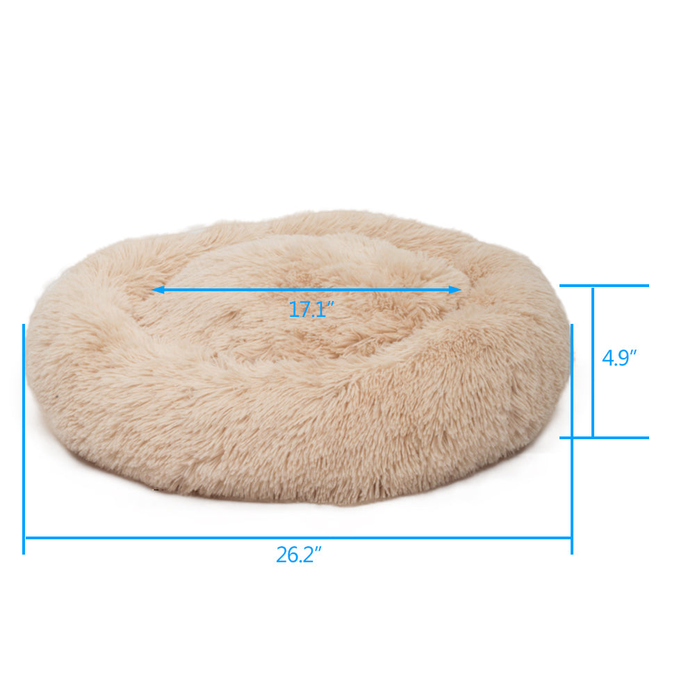 Pet Dog Cat Calming Bed Warm Soft Plush Round Light Yellow