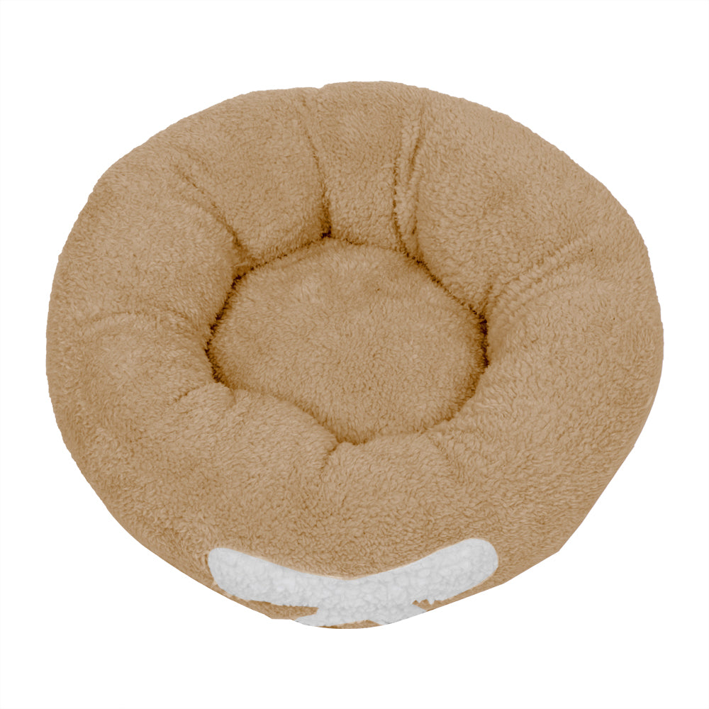 Pet Dog Cat Calming Bed Soft Plush Round Brown for Cats & Small Dogs