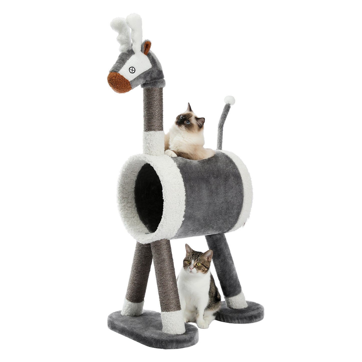 Modern Cat Tree Cat Tower with Large Tunnel and Scratching Post Animal Shaped Elk Cat Play House for Indoor Cats