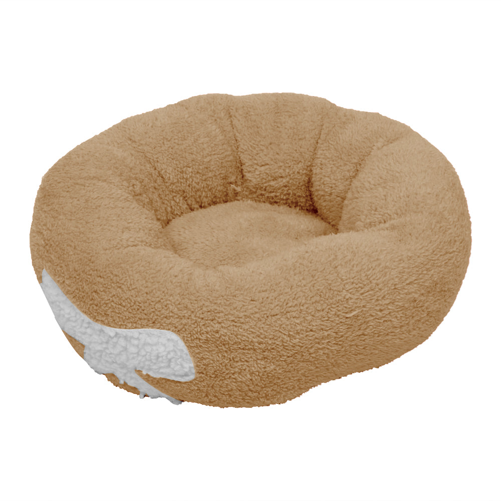Pet Dog Cat Calming Bed Soft Plush Round Brown for Cats & Small Dogs