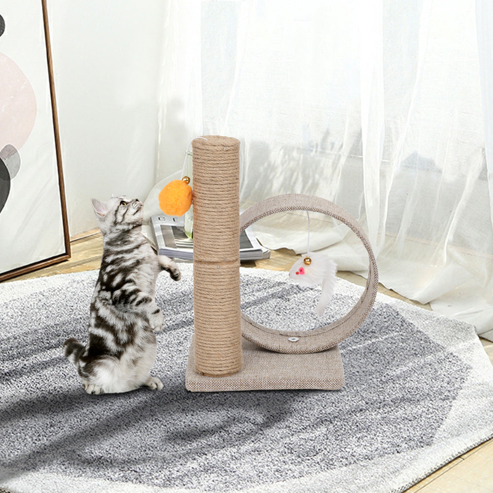 HOBBYZOO 13" Cat Tree Tower with Linen Circular Ring, Toys, Beige brown