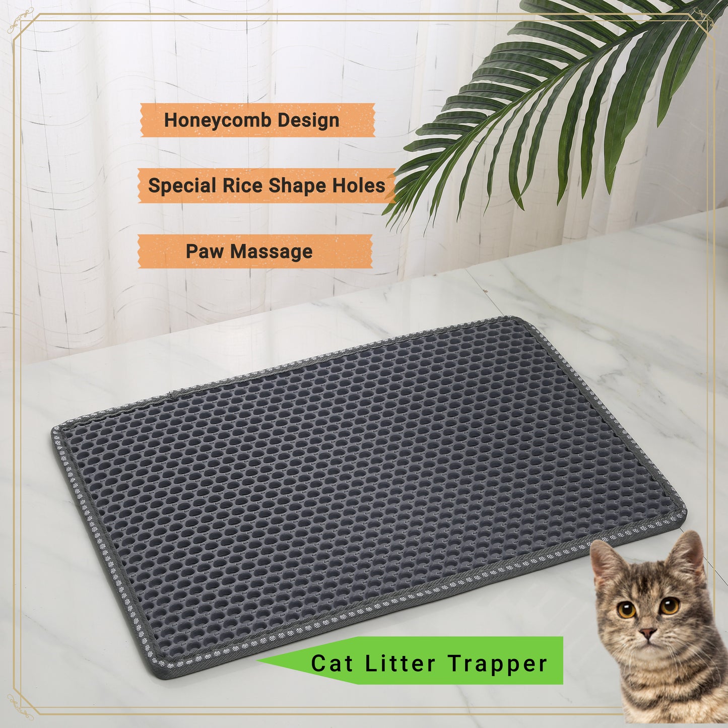Cat Litter Mat, Kitty Litter Trapping Mat, Double Layer Mats with MiLi Shape Scratching design, Urine Waterproof, Easy Clean, Scatter Control  21" x 12"  Blue