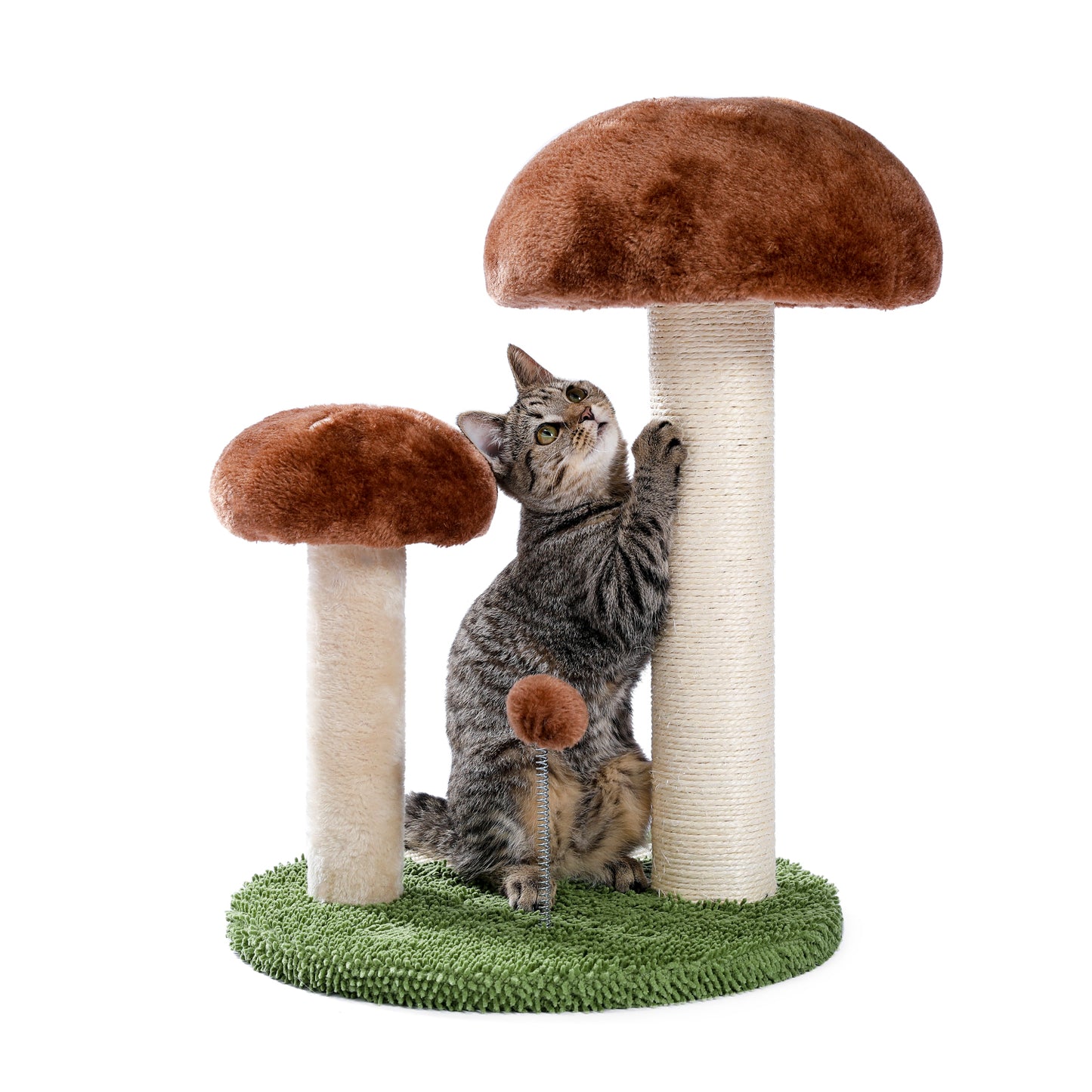 Cat Scratching Post Mushroom Claw Scratcher with Natural Sisal Rope Interactive Spring Ball for Kittens and Small Cats