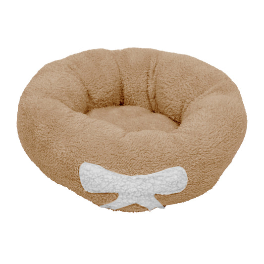 Pet Dog Cat Calming Bed  Soft Plush Round Brown for Cats & Small Dogs