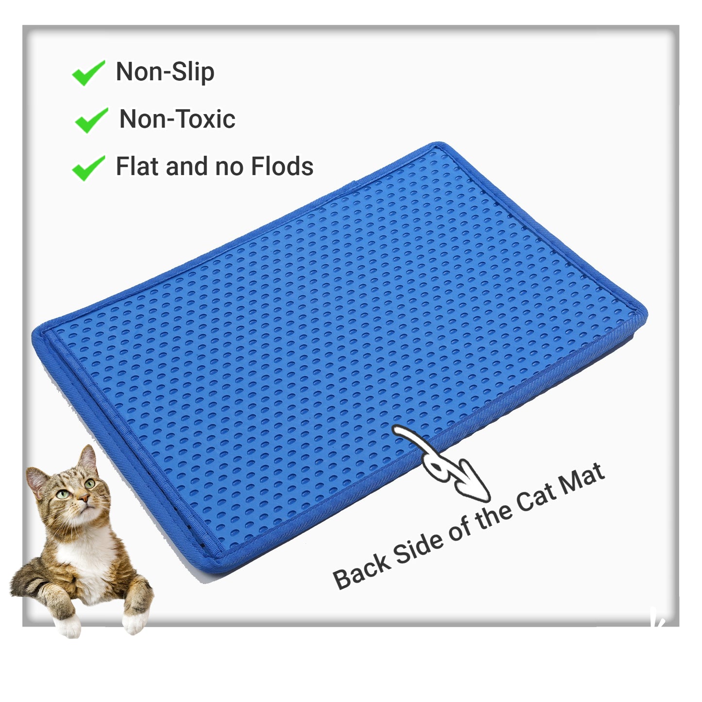 Cat Litter Mat, Kitty Litter Trapping Mat, Double Layer Mats with MiLi Shape Scratching design, Urine Waterproof, Easy Clean, Scatter Control  21" x 12"  Blue