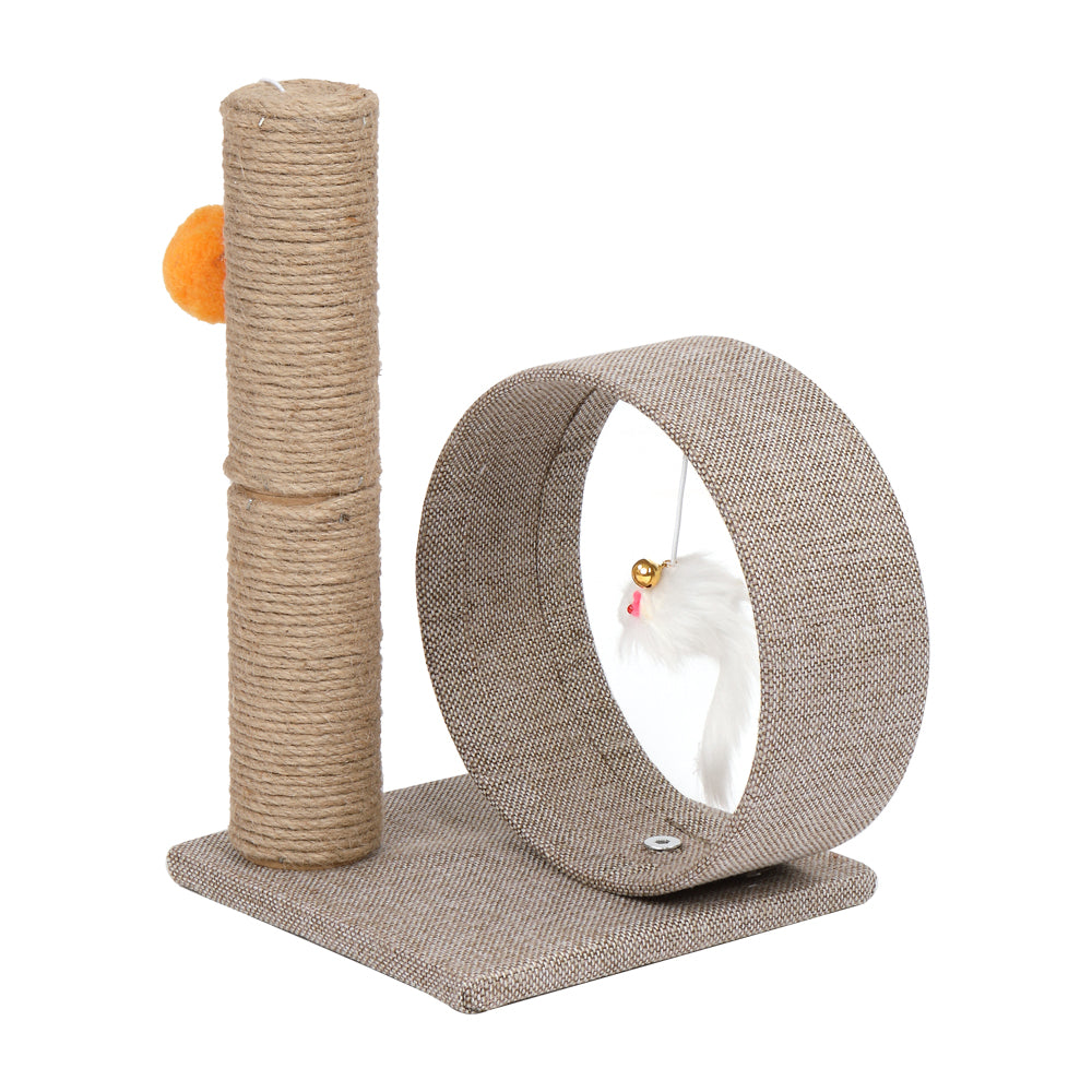 HOBBYZOO 13" Cat Tree Tower with Linen Circular Ring, Toys, Beige brown