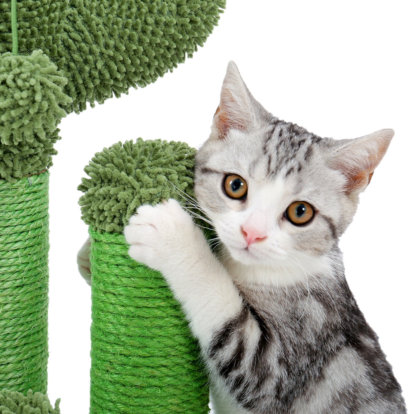 Cat Scratching Post Cactus Cat Scratcher Featuring with 3 Scratching Poles and Interactive Dangling Ball