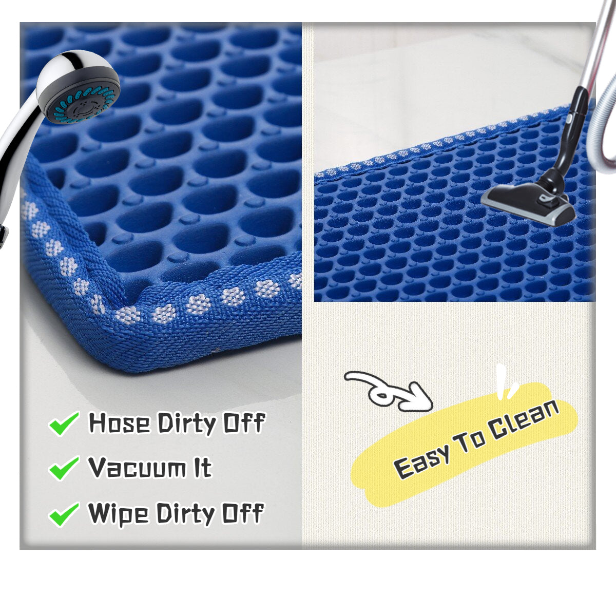 Cat Litter Mat, Kitty Litter Trapping Mat, Double Layer Mats with MiLi Shape Scratching design, Urine Waterproof, Easy Clean, Scatter Control  21" x 12"  Blue