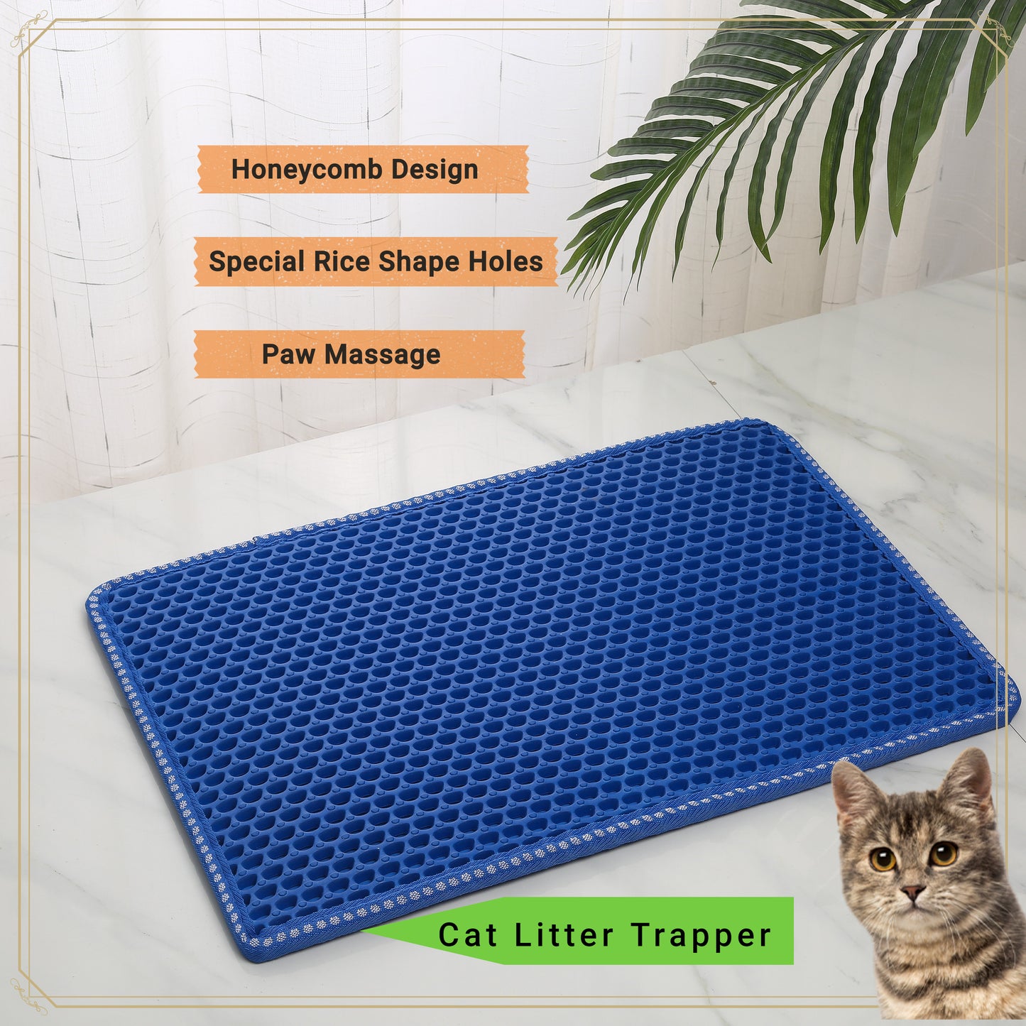 Cat Litter Mat, Kitty Litter Trapping Mat, Double Layer Mats with MiLi Shape Scratching design, Urine Waterproof, Easy Clean, Scatter Control  21" x 12"  Blue