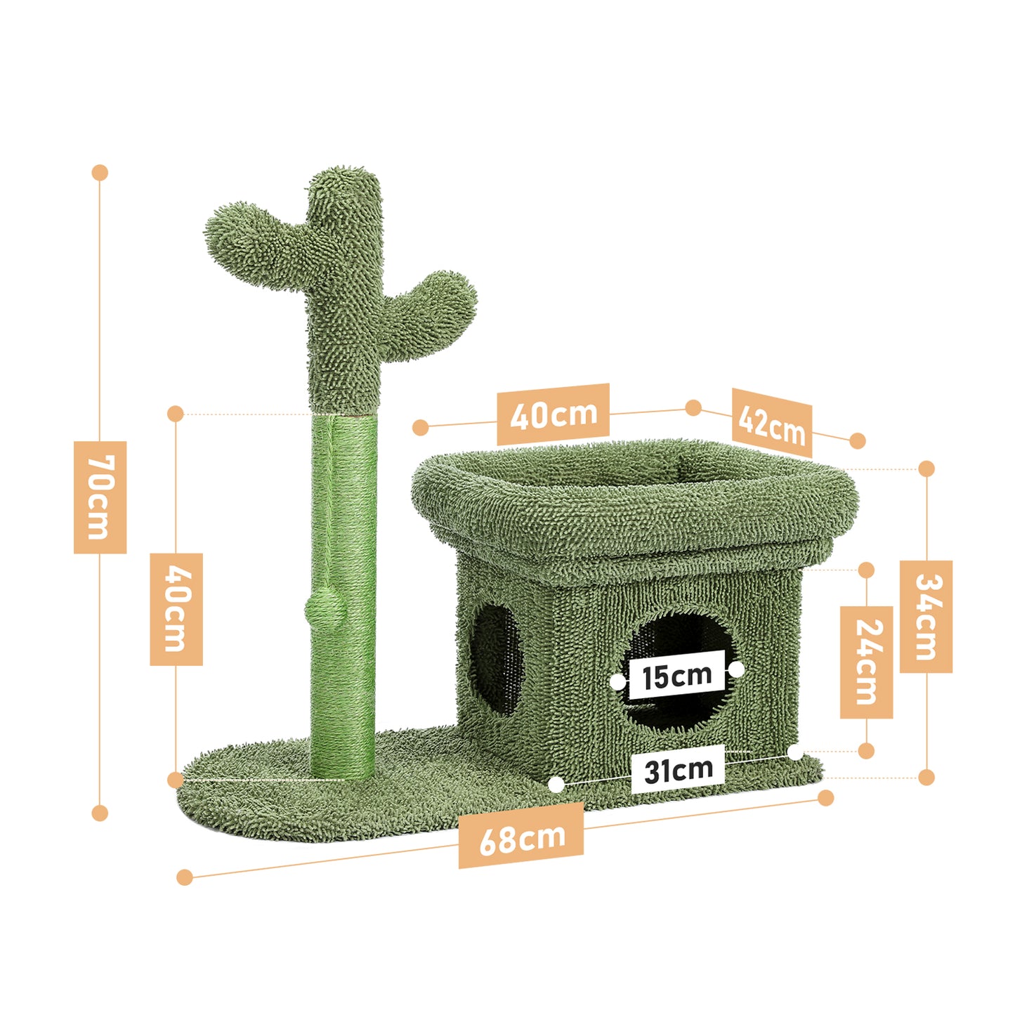 2 IN 1 Cactus Cat Tree Cat Tower With Sisal Covered Scratching Post Cozy Condo Plush Perch Dangling Ball for Indoor Cats