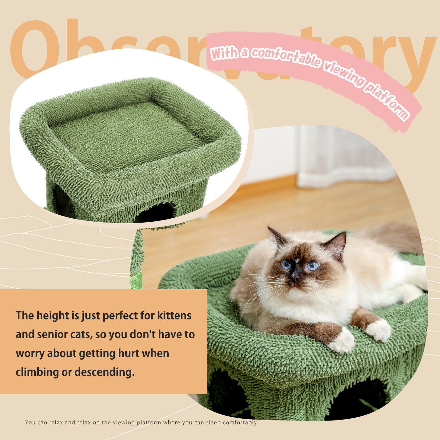 2 IN 1 Cactus Cat Tree Cat Tower With Sisal Covered Scratching Post Cozy Condo Plush Perch Dangling Ball for Indoor Cats