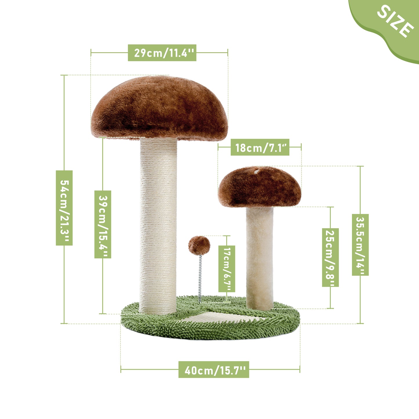 Cat Scratching Post Mushroom Claw Scratcher with Natural Sisal Rope Interactive Spring Ball for Kittens and Small Cats