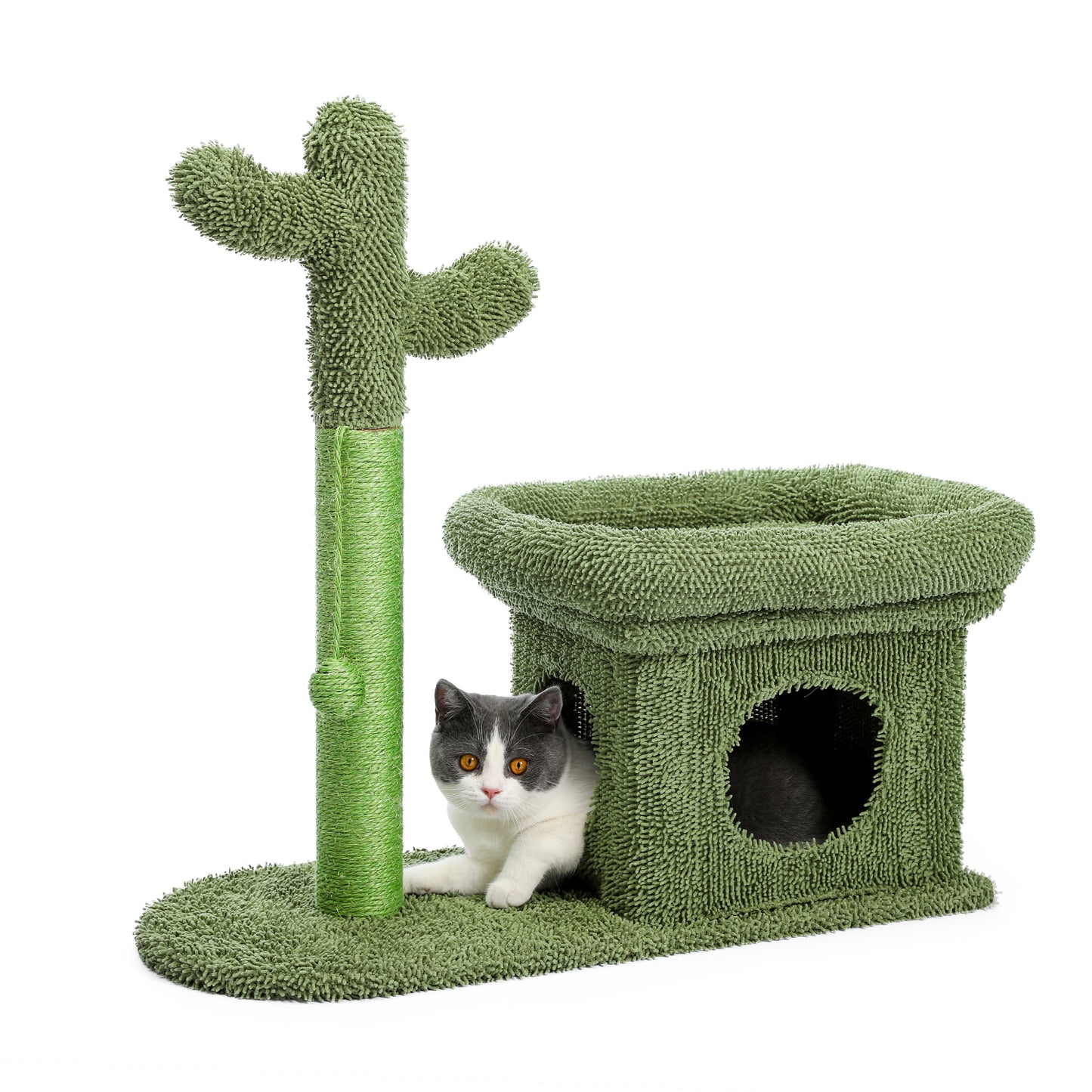 2 IN 1 Cactus Cat Tree Cat Tower With Sisal Covered Scratching Post Cozy Condo Plush Perch Dangling Ball for Indoor Cats