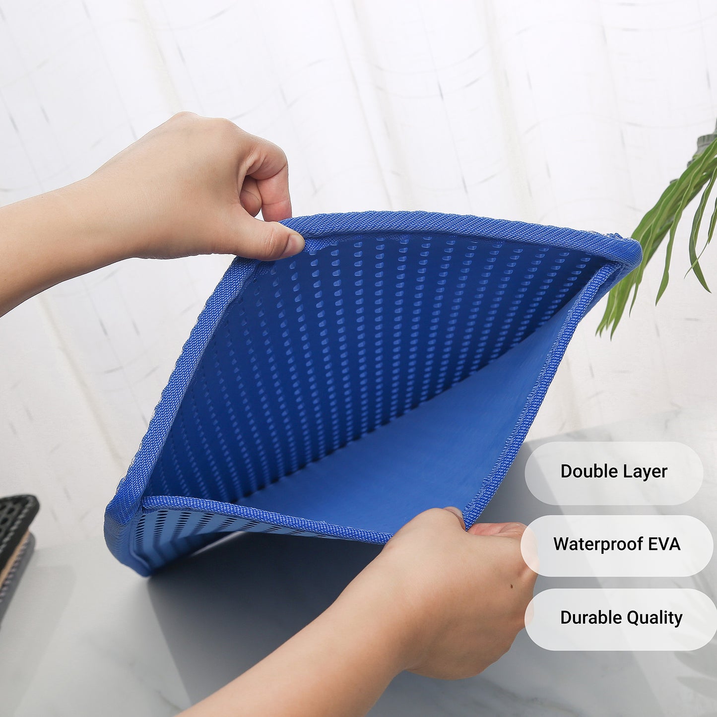 Cat Litter Mat, Kitty Litter Trapping Mat, Double Layer Mats with MiLi Shape Scratching design, Urine Waterproof, Easy Clean, Scatter Control  21" x 12"  Blue