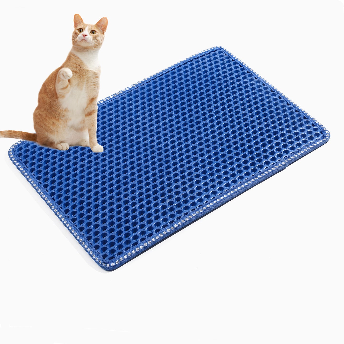 Cat Litter Mat, Kitty Litter Trapping Mat, Double Layer Mats with MiLi Shape Scratching design, Urine Waterproof, Easy Clean, Scatter Control  21" x 12"  Blue